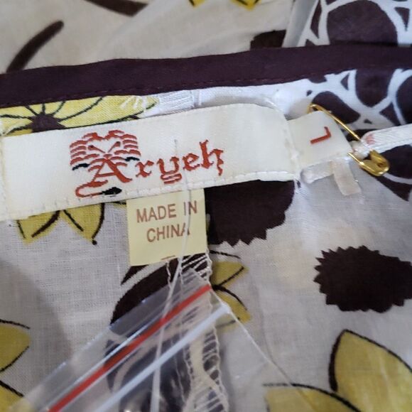 Aryeh Brown Yellow Floral Belted Summer Dress Sz L NWT - Picture 15 of 15